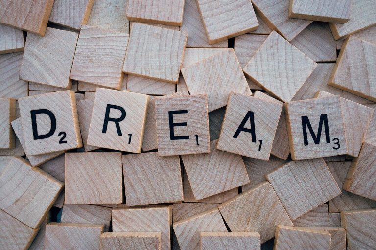 Scrabble letters forming the word Dream